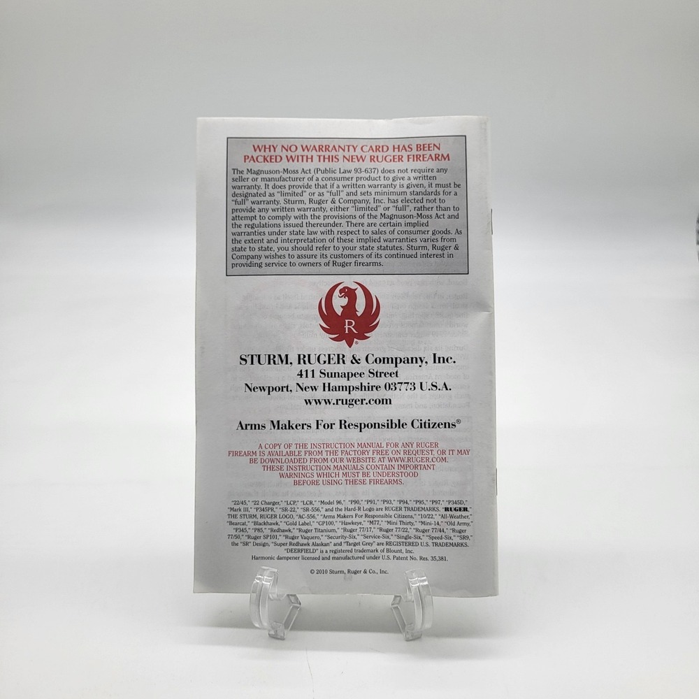 Ruger Instruction Manual For A Ruger Mini-14 Ranch & Mini Thirty Rifles - Picture 6 of 6